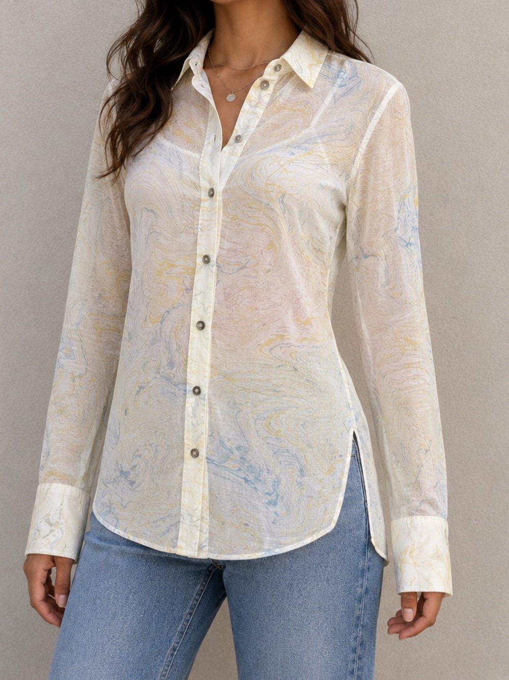 Vintage Hard Tail Marble Print Button Up Shirt Made in USA Small